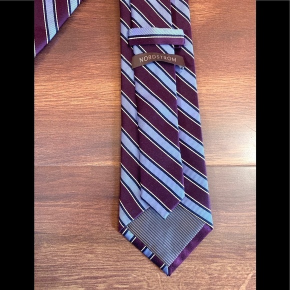 🍁SALE🍁NORDSTROM Purple/Silver Striped 100% Silk Necktie - Picture 3 of 9